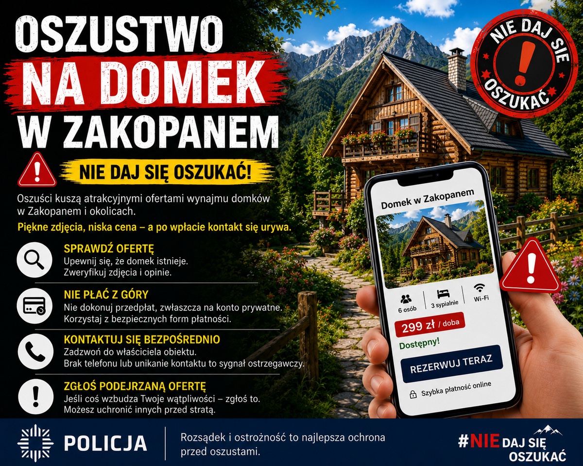 Oszukana turystka straciła 1000 zł zaliczki. dała się nabrać na fałszywą ofertę