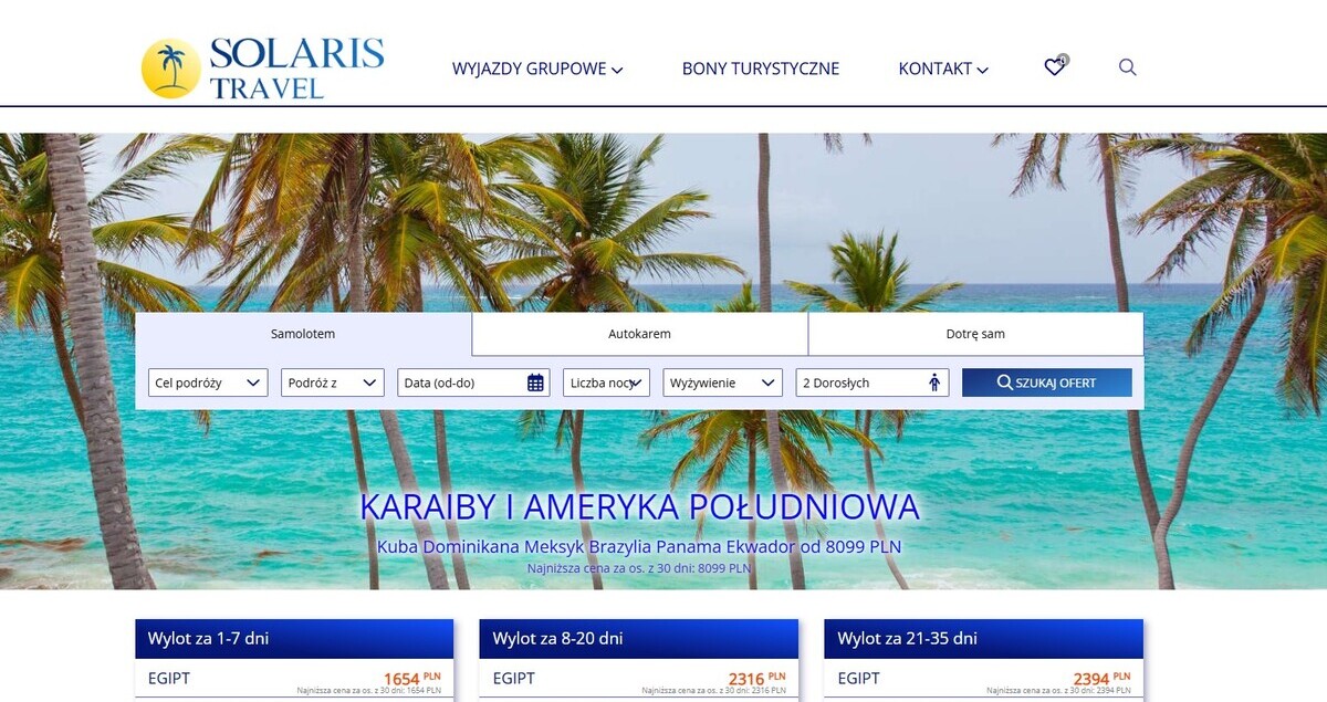 Upadek biura podróży Solaris Travel. Strona internetowa biura podróży Solaris Travel